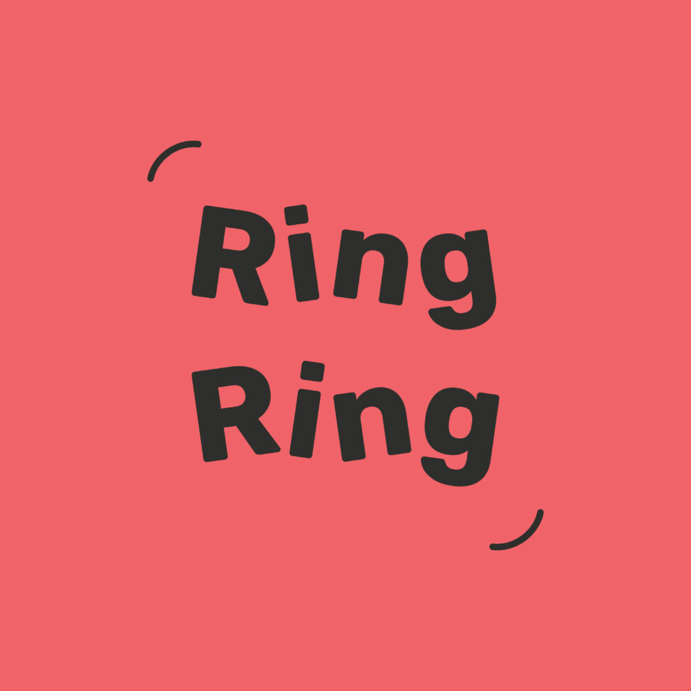 A graphic with a red background and the words Ring Ring.