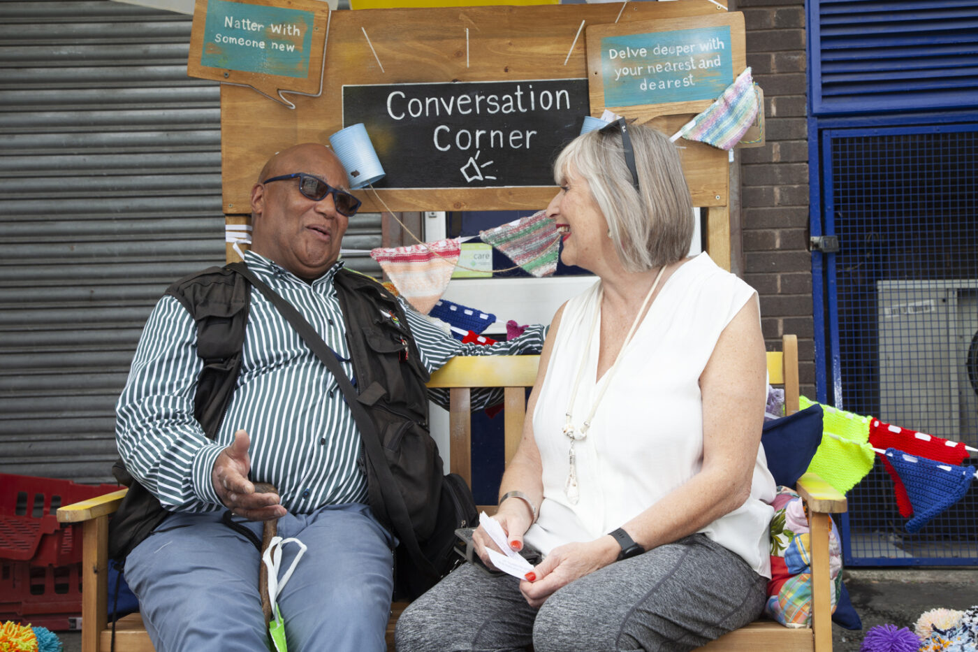 Elders having a chat at Golden Years Caravan Conversation Corner