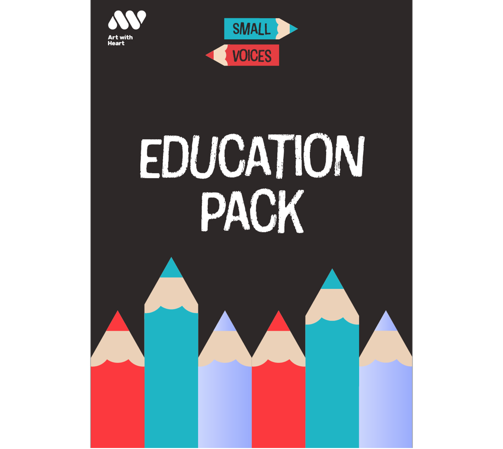 Small Voices Education pack front page with title and illustration of pencils in various colours.