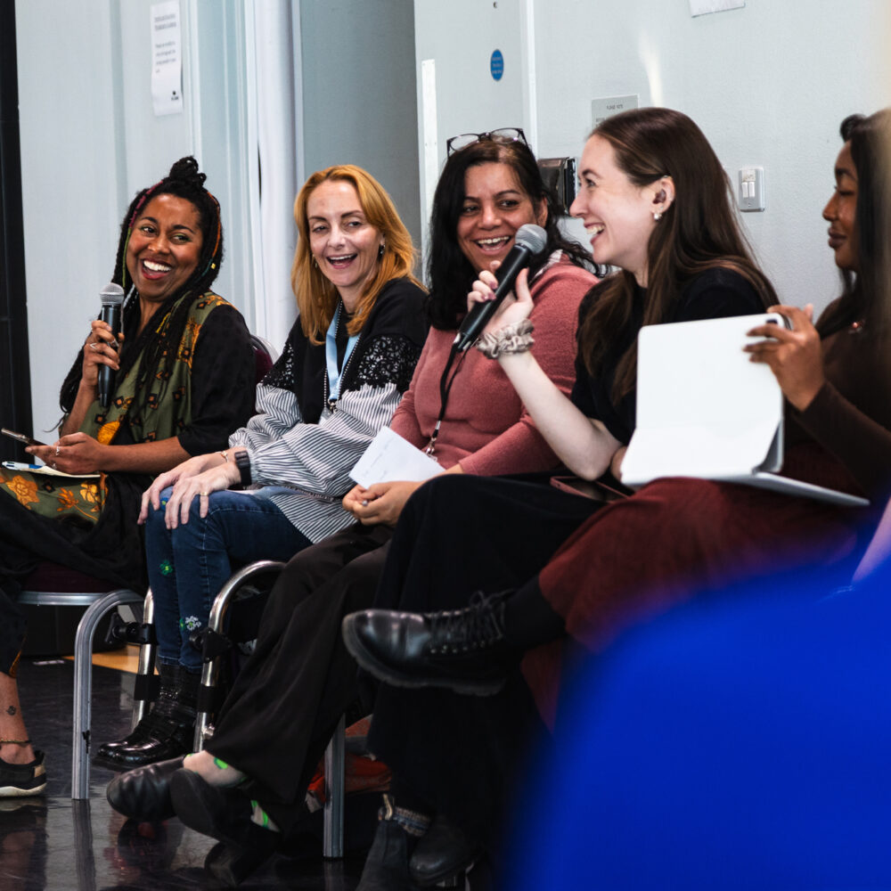 A panel of artists discuss their experiences of the industry in The Lowry theatre rehearsal studio.