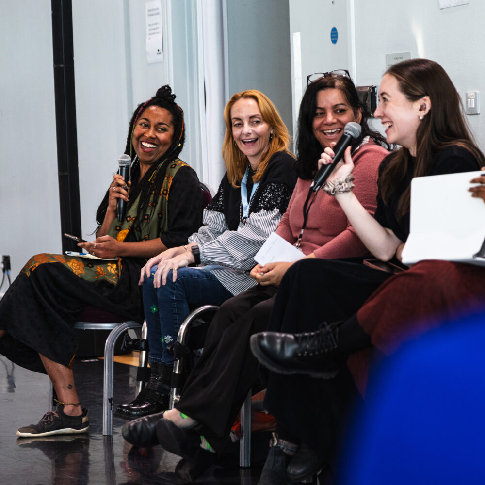 A panel of artists discuss their experiences of the industry in The Lowry theatre rehearsal studio.