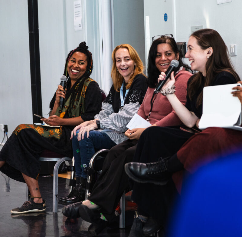 A panel of artists discuss their experiences of the industry in The Lowry theatre rehearsal studio.