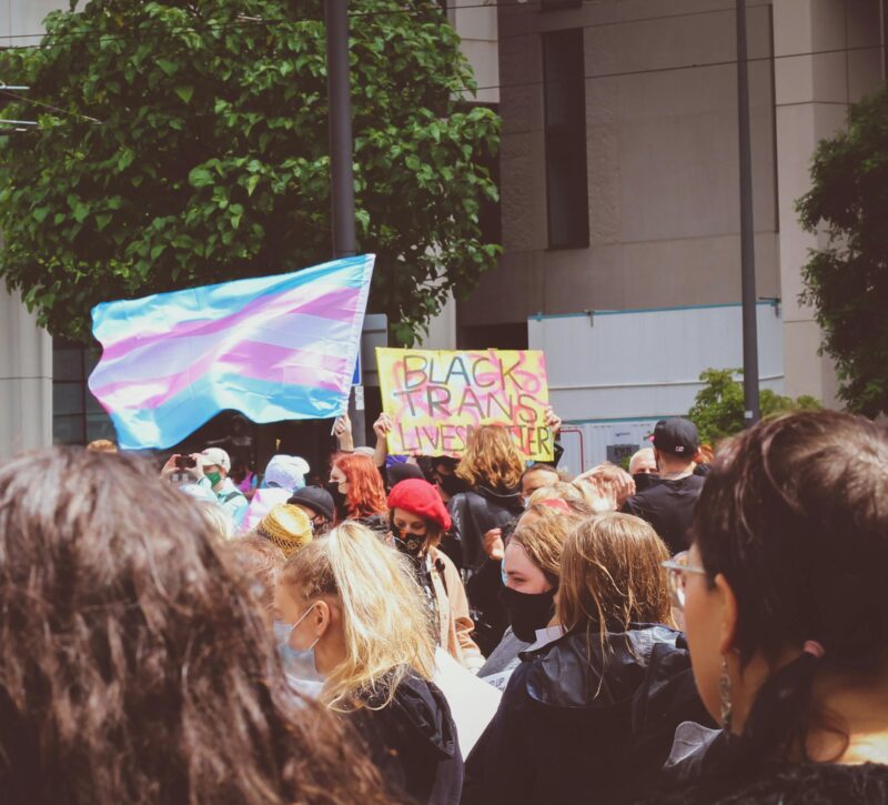 A trans rights protest in Manchester 