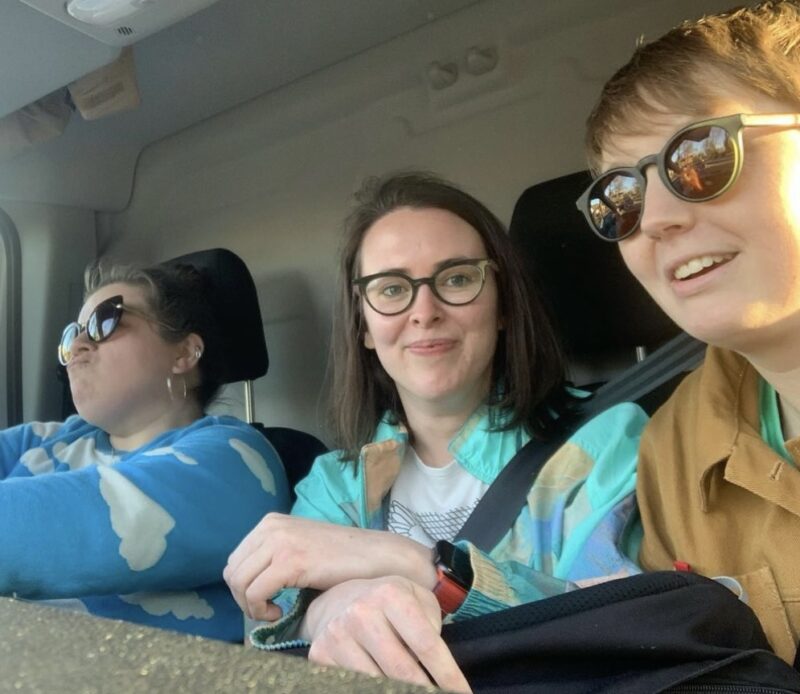 Meg, Rach and Sarah in the tour van