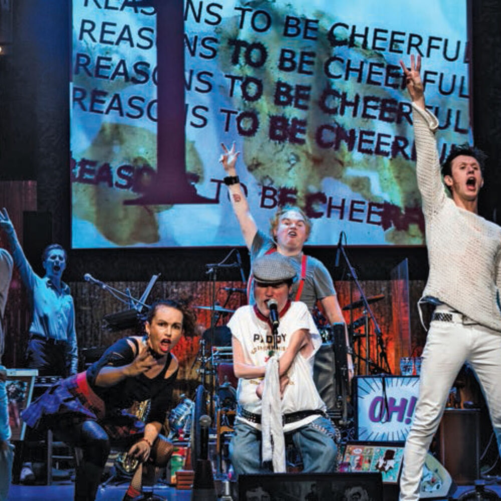 Production shot from Graeae Theatre Company’s ‘Reasons To Be Cheerful’.