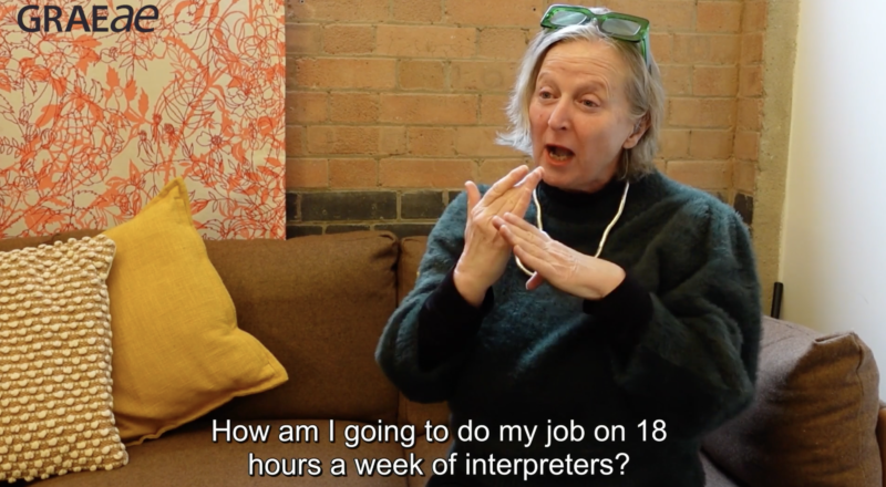 A still from a video of Jenny Sealey, Artistic Director of Graeae Theatre Company.