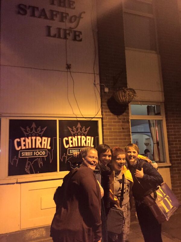 The Art with Heart team outside the Staff of Life in Doncaster after a performance at CAST Theatre.
