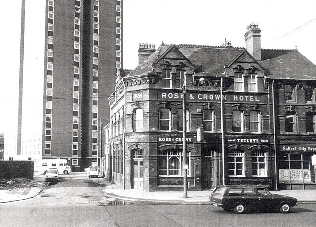 Black and white image of the Rose and Crown Pub